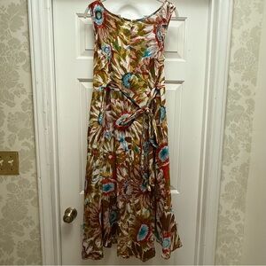 Peck & Peck Multicolor XL Cotton Floral Boho Wrap Tie Sleeveless Maxi Dress
